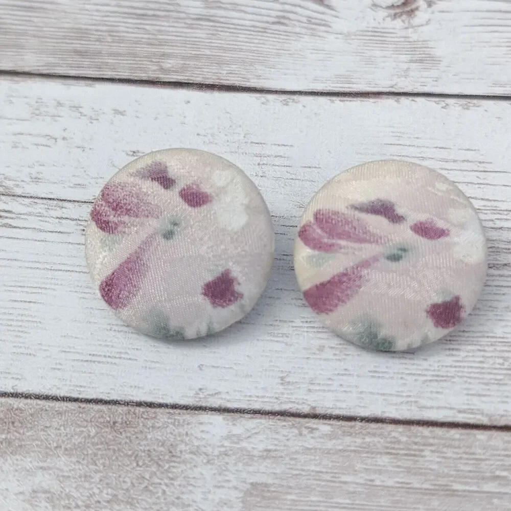 Vintage Clip On Earrings - Fabric Button Style 1 & 1/8
